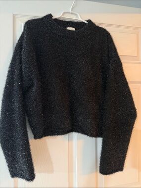 H&M Black Sparkle Fuzzy Crewneck Sweater